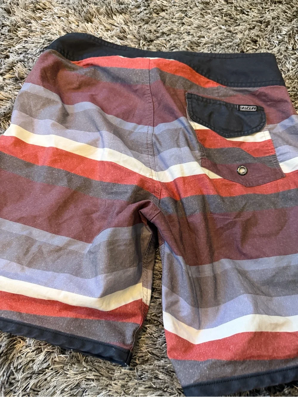 Ezekiel Men's Red, Gray & White Striped Swim Trunks